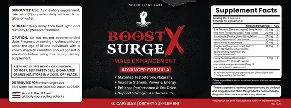 Boost Surge X Supplement Label
